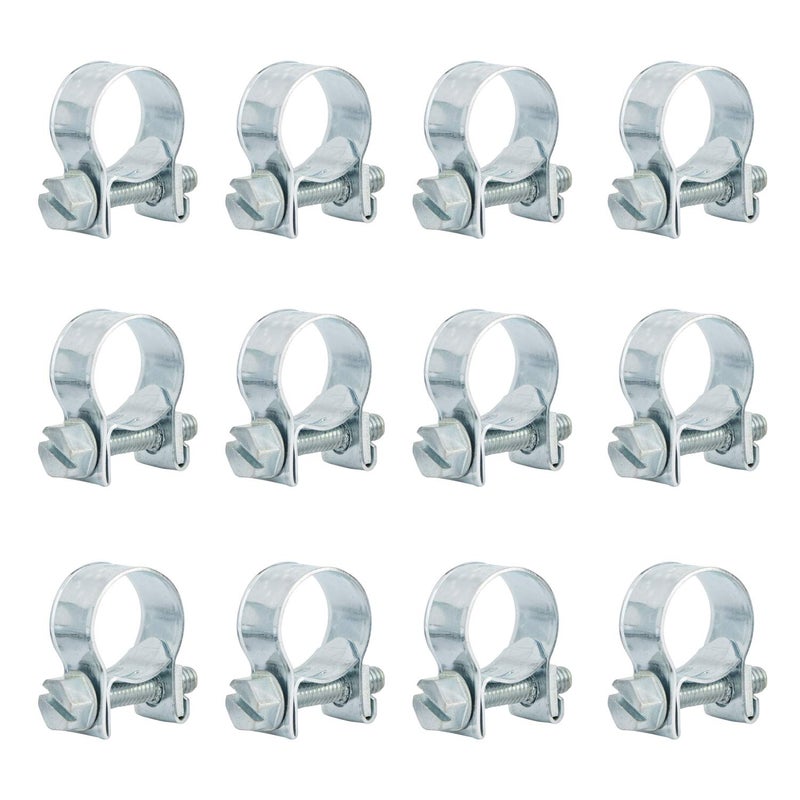 ISPINNER 12pcs 13-15mm Mini Fuel Injection Hose Clamps, Zinc Plated Steel Adjustable Pipe Hose Clip Tube Clamps (1/2" - 9/16" Dia) - Image 1